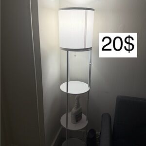 Modern White Floor Lamp with Shelves